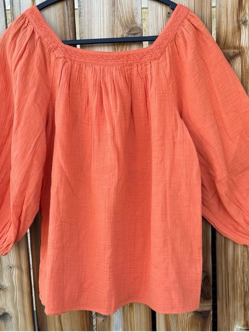 LC Lauren Conrad 100% Cotton Gauze Peasant Blouse Orange Boho NWT S - Picture 4 of 9